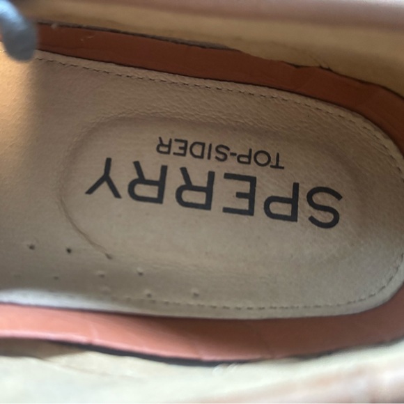 Sperry Tan Boat Shoes with Moccasin Stitching and Three-Eyelet Lacing - Picture 5 of 6